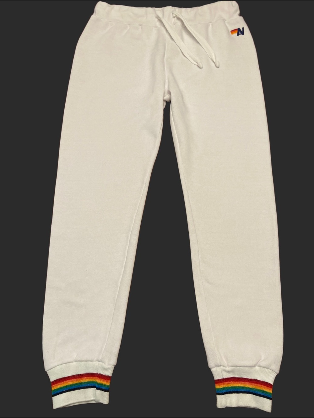 Aviator Nation Women’s White Sweatpants with Rainbow Cuffs EUC- Size M